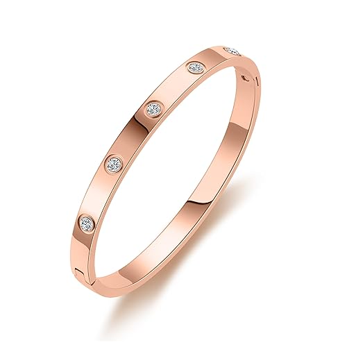 RIMRIVA Rose Gold Bracelets for Women Trendy Stack Love Bangle
