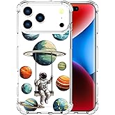 ENDIY Compatible for iPhone 17 Pro Cases with Design, Cute Transparent Phone Case for Women Girls Girly with Heavy Duty Protective Bumper (Clear Astronaut Space Planets)