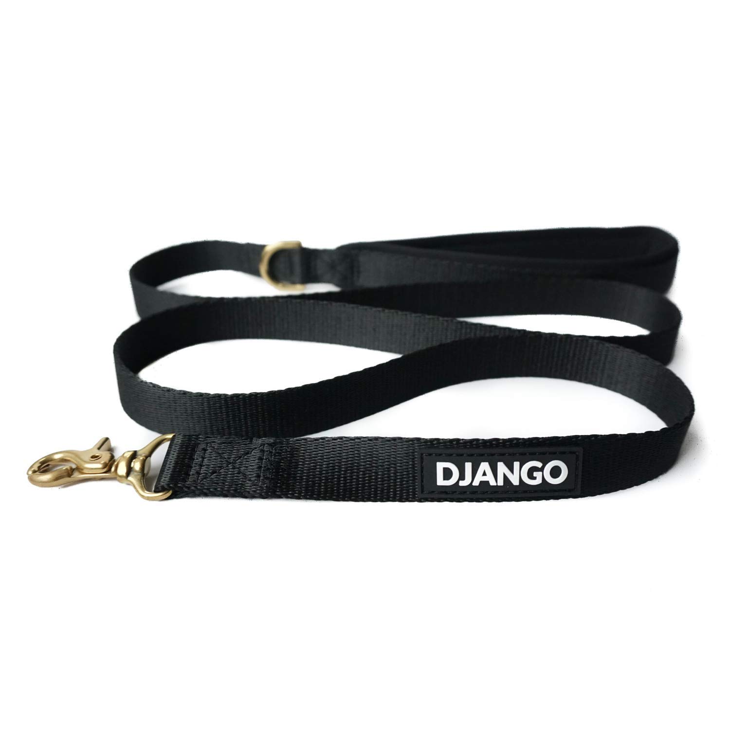 DJANGO Adventure Dog Leash – Strong, Comfortable, and Stylish Dog Leash with Solid Brass Hardware and Padded Handle - Designed for Outdoor Adventures and Everyday Use (Black)