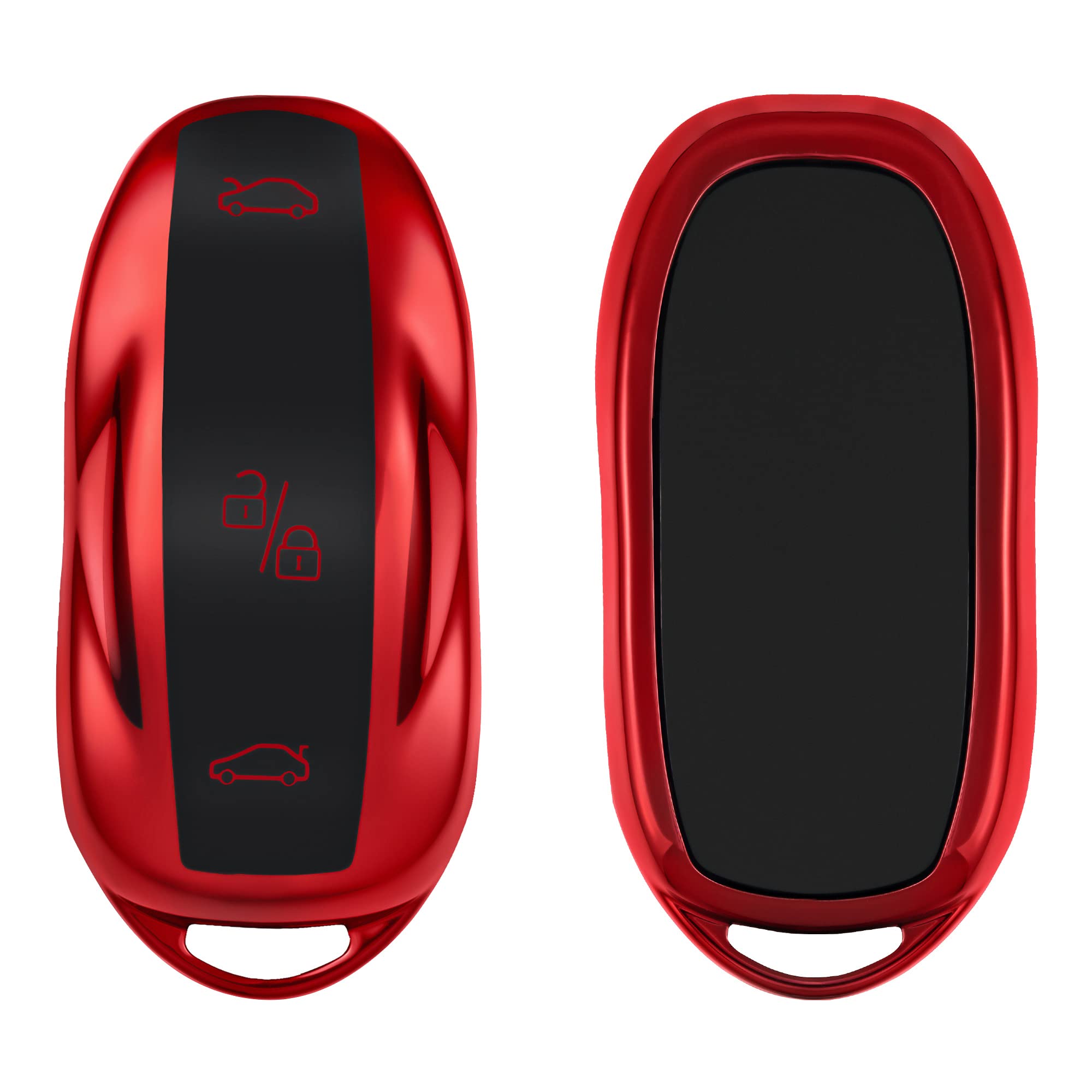 kwmobile Key Cover Compatible with Tesla Model S Car Key - Soft TPU Car Key Fob Protector Case - Red High Gloss