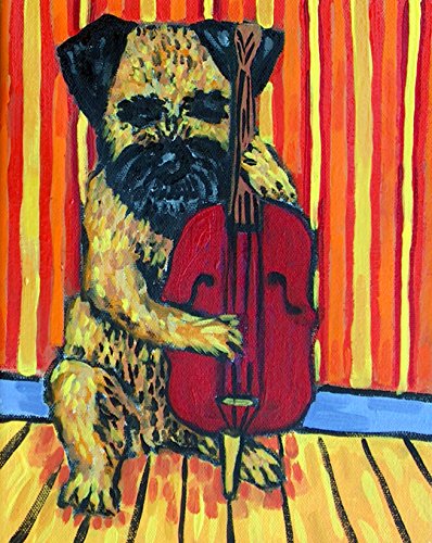Border Terrier Stand Up Bass Music Room Decor Dog Signed - Main Image