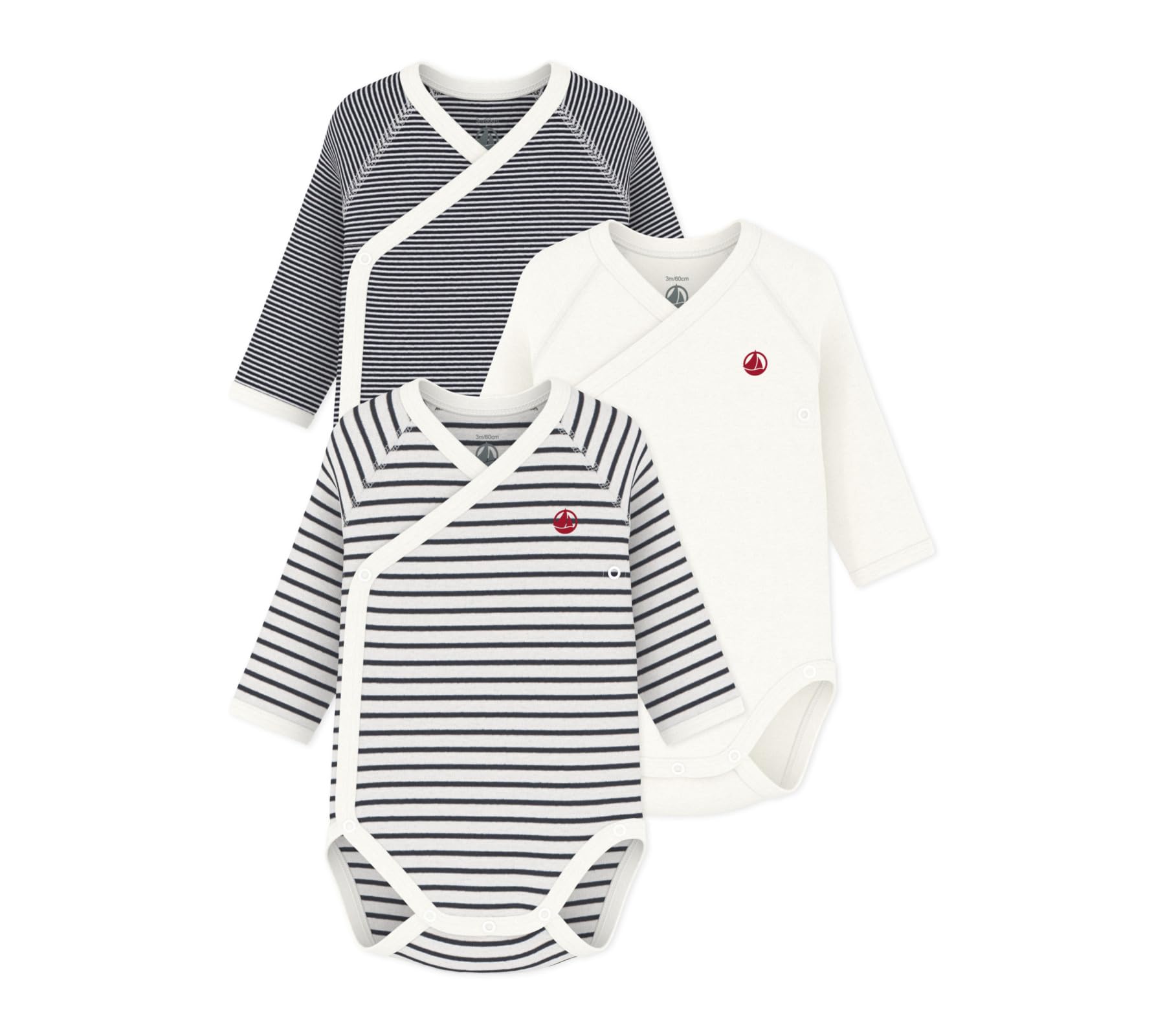 Petit Bateau Unisex Babies’Long Sleeve Newborn Body (Pack of 3) , Variant 1, Premature