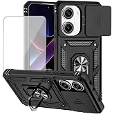 Yodueiv for Poco X7 Pro 5G Case Case with Tempered Glass Screen Protector and Slide Camera Cover, Magnetic Ring Car Mount Holder Kickstand Protective Cover for Xiaomi Poco X7 Pro 5G Black