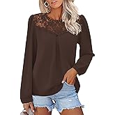 Boho Tops for Women Flowy Tops Long Sleeve Shirts Dressy Casual Chiffon Blouse Lace Hem Crochet Clothing Trendy 2026