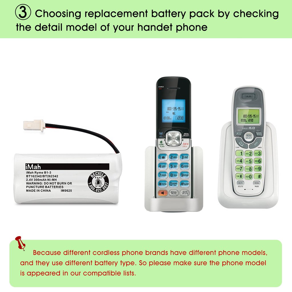 Amazon.com: iMah Ryme B1-3 BT162342 BT262342 Cordless Phone Batteries  Compatible Vtech CS6409 CS6419 CS6429 CS80100 at&T CL81101 EL5210 EL52400  Handset ...
