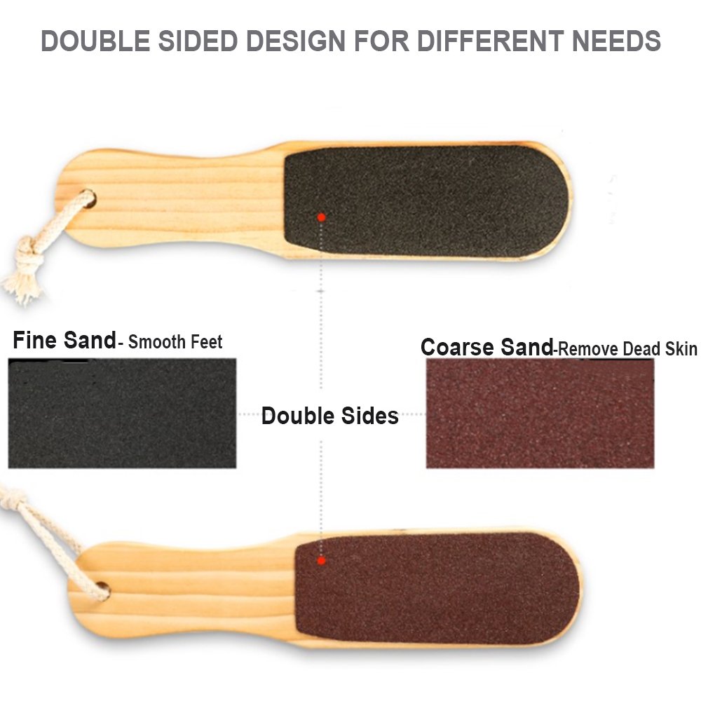 Zinnor Wooden Handle Double Sided Foot Pedicure File Callus Dead Skin Remover Scrubber Tool Pedicure Foot File