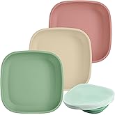 Re-Play Toddler Plates - 22 Oz. Deep-Walled Flat Kids Plates with Lid - Dishwasher & Microwave Safe - Made in USA - Set of 3-7.37" x 7.37" x 1.25" - Desert Roses