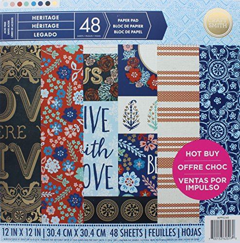 Craft Smith 12 Inch Textured Acid Free 48 Sheet Paper Pad Heritage Color Patterns