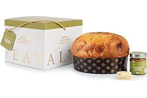 Eataly White Chocolate with Pistachio Cream Panettone and Pistachio Spread (150g) Gift Box, Christmas Cake without Dried Fruit