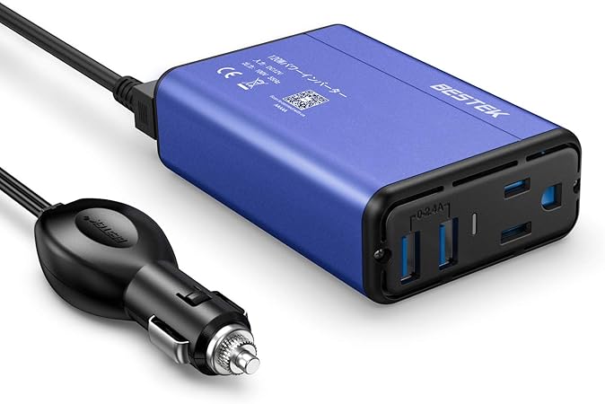 Amazon Bestek 超小型 カーインバーター 1w シガーソケット 車載充電器 感電防止 ホコリ防止 Usb 2ポート Acコンセント 1口 Dc12vをac100vに変換 Mri1510au Bl F4 インバーター コンバーター 車 バイク