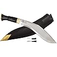 QT Gurkha Nepal Army Kukri Knife 15 IN Full Tang Carbon Steel 9 IN Blade Khukuri, Leather Sheath & 2 Knives - Handmade In Nepal