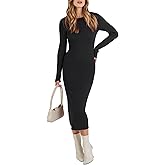 ANRABESS Women Long Sleeve Sweater Dress Crewneck Bodycon Stretch Slim Fit Ribbed Knit Midi Dresses 2025 Fall Trendy Outfits