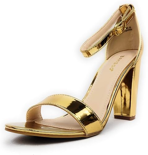 bamboo women's single band chunky heel sandal with ankle strap