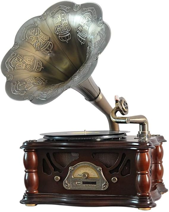 Retro Desktop Big Horn Phonograph Vintage Style Record Player, VinylToMP3 Recording, Natural