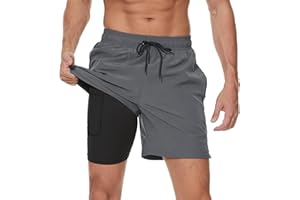 Arcweg Mens Swim Trunks with Compression Liner 2 in 1 Beach Swimming Trunks Quick Dry Swim Shorts with Zipper Pockets