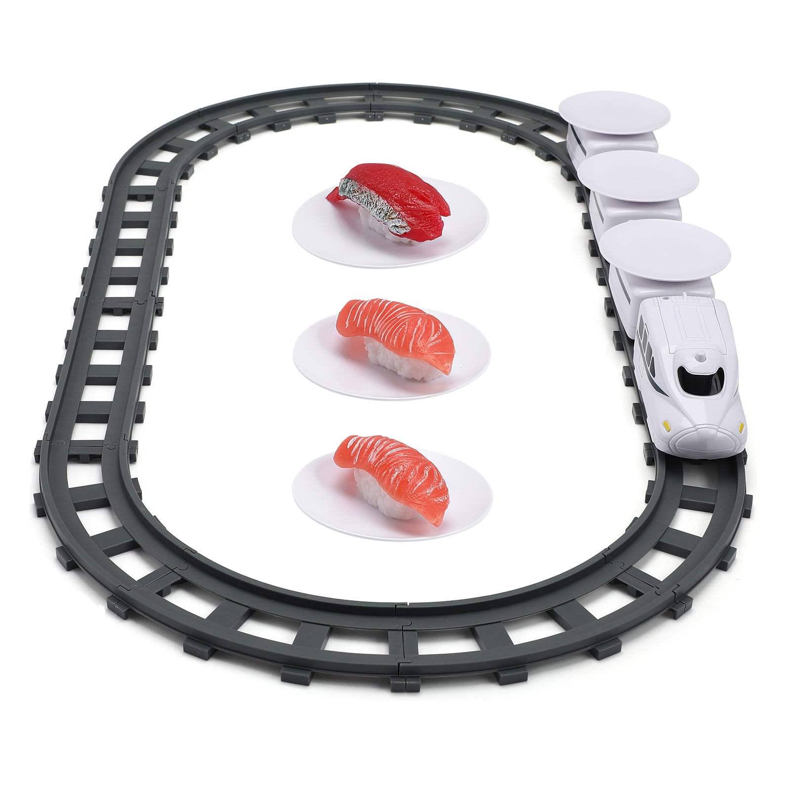 Photo 1 of STOBOK Rotating Sushi Train Toys Electric Rotary Sushi Machine Set Track Conveyor Belt Rotating Table Food Train Toys for Kids Multifunctional, White