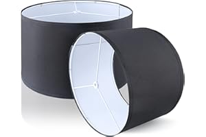 BDROFN Lamp Shades Set of 2, Drum Lampshades 12.6" Top x 12.6" Bottom x 8" High, Easy Assembly Replacement Lamp Shades for Table Lamps Floor Lamps Natural Linen Black Lampshades Spider Fitter
