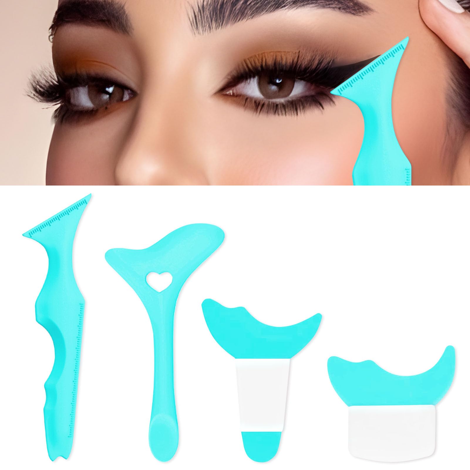 Photo 1 of IDDFEVE 4Pcs Eyeliner Stencils, Silicone Winged Tip, Multifunctional Mascara Shield for Eyeshadow and Eyelashes, Professional &Quick Cat Eye Makeup Tool for Beginners (Blue)