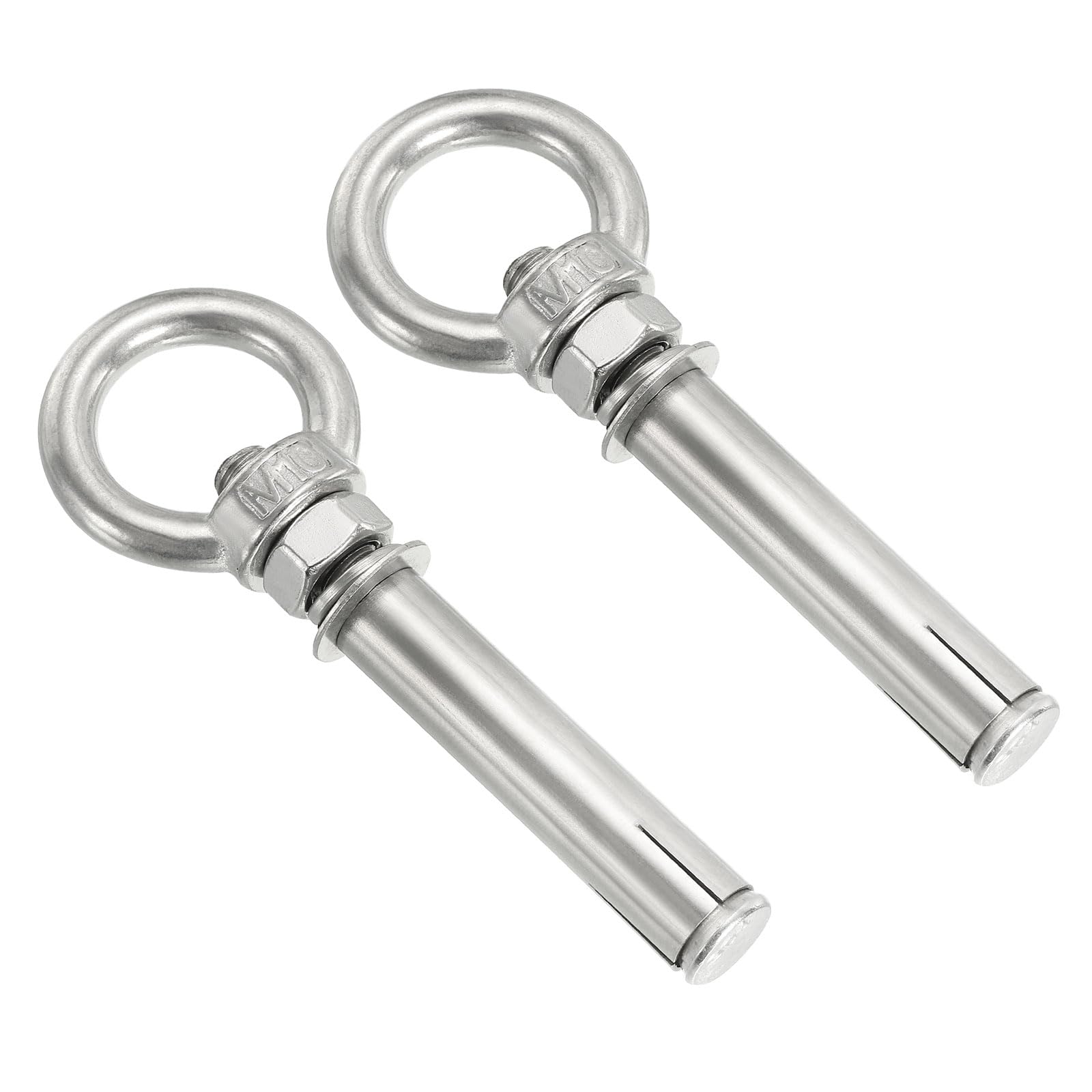 PATIKIL Expansion Eye Bolt M10x90mm, 2 Pack 304 Stainless Steel Shoulder Anchors Eyebolt Screw with Eye Ring for Concrete Brick Walls Canopy Engineering Rigging Silver