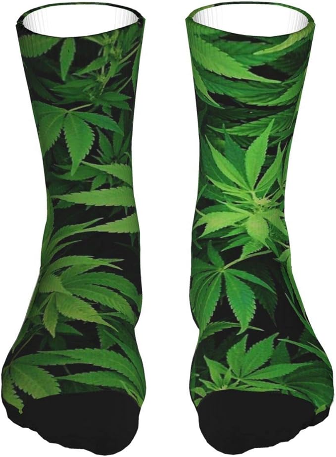 3D Black Crew Socks Green Weed Cannabis Marijuana Plants