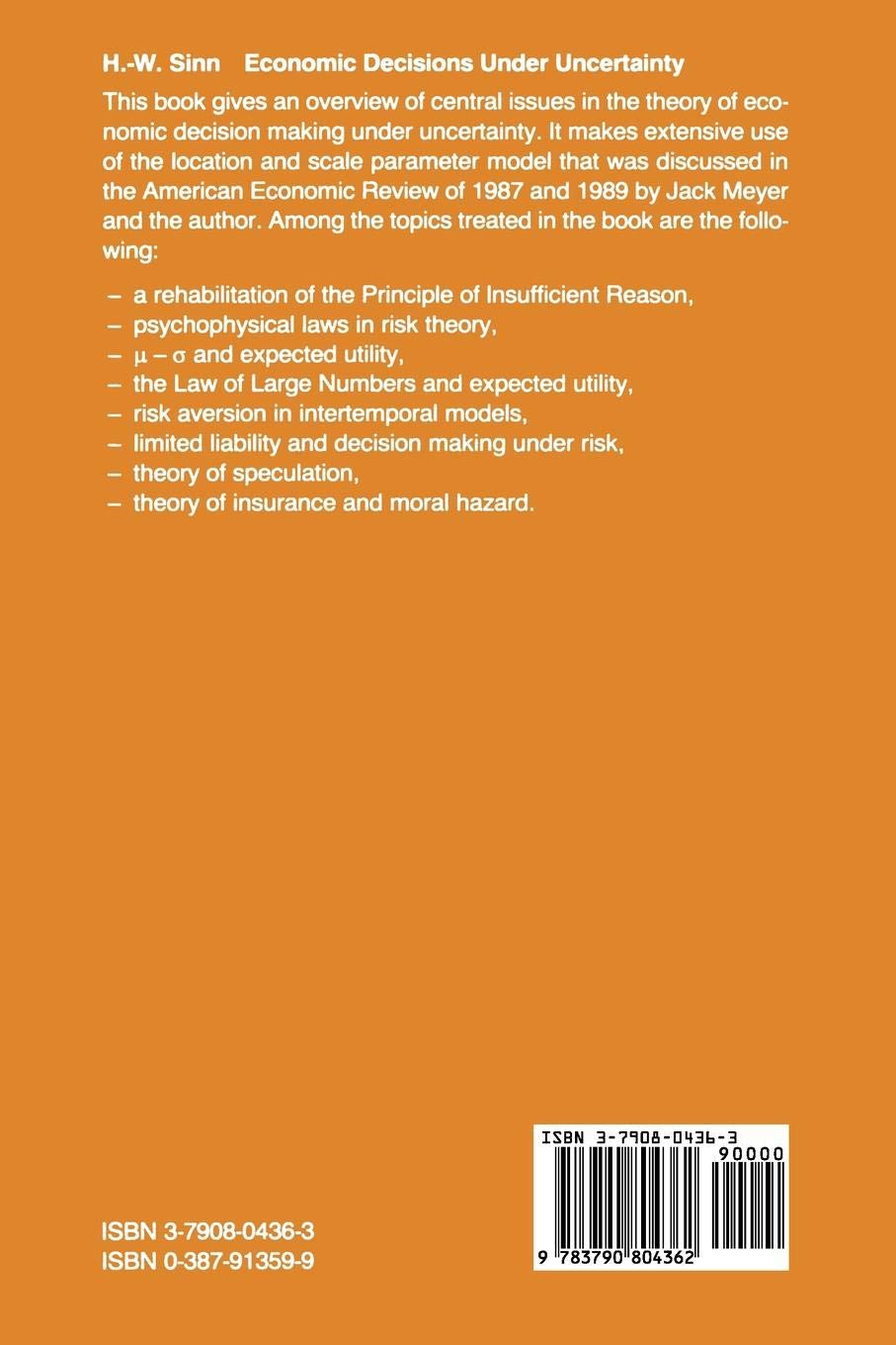 Economic Decisions Under Uncertainty Hans Werner Sinn - 