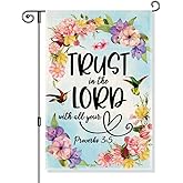 Gkodw Trust In The Lord With All Your Heart Garden Flag, Funny Floral Yard Flag for Outside, Bible Verse Flag, Religious Garden Gifts, Christian Yard Sign Home Décor