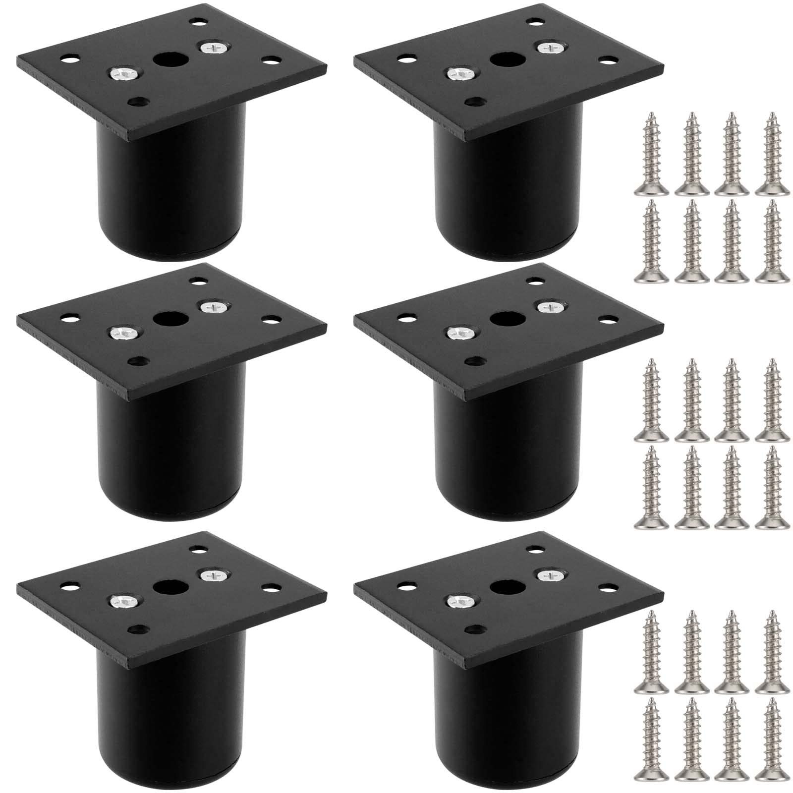 JEUIHAU 6 Pack 50x60mm Adjustable Furniture Feet, Black Adjustable Legs with 24 Mounting Screws, Adjustable 15mm Aluminum Alloy Furniture Legs for Sofa, Cabinet