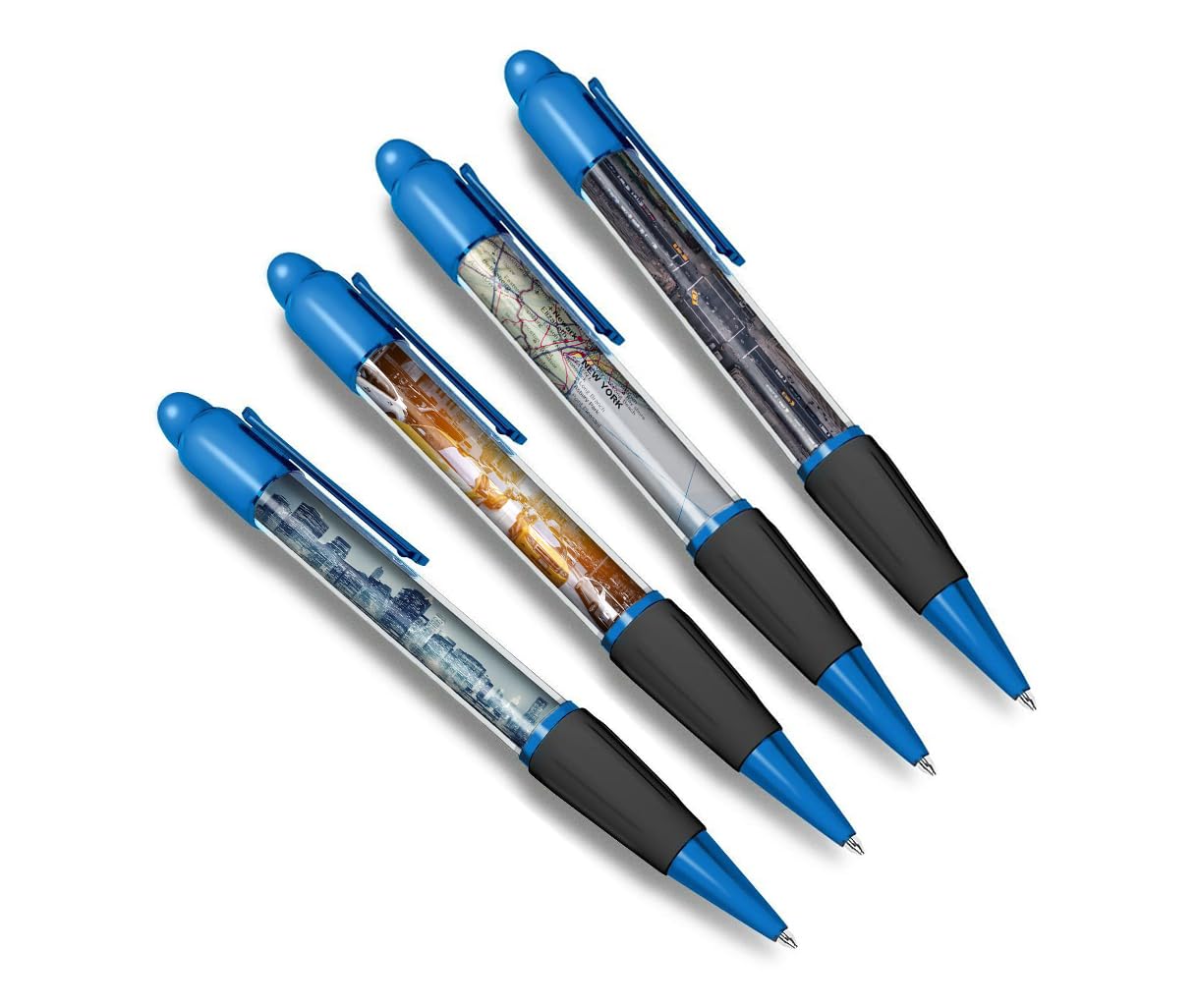 DV DESIGN Set of 4 New York City Blue Ballpoint Pens - Travel America USA Taxi Holiday Themed Boys Girls Men Women Pen #79601