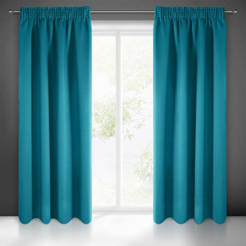 Eurofirany LOGAN Extra Long Blackout Curtain - 1 Unit Rod Pocket, Rufflette Tape, Light blocking Room Darkening Bedroom Living Room, W53 x L106, Sea Green