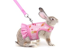 CYHAEN Bunny Harness and Leash,Proof Walking Escape Cute Floral Mesh Vest Breathable Rabbit Clothes for Bunnies, Hiking, Training for Ferret Kitten Puppy Small Rabbit Harness Pink L