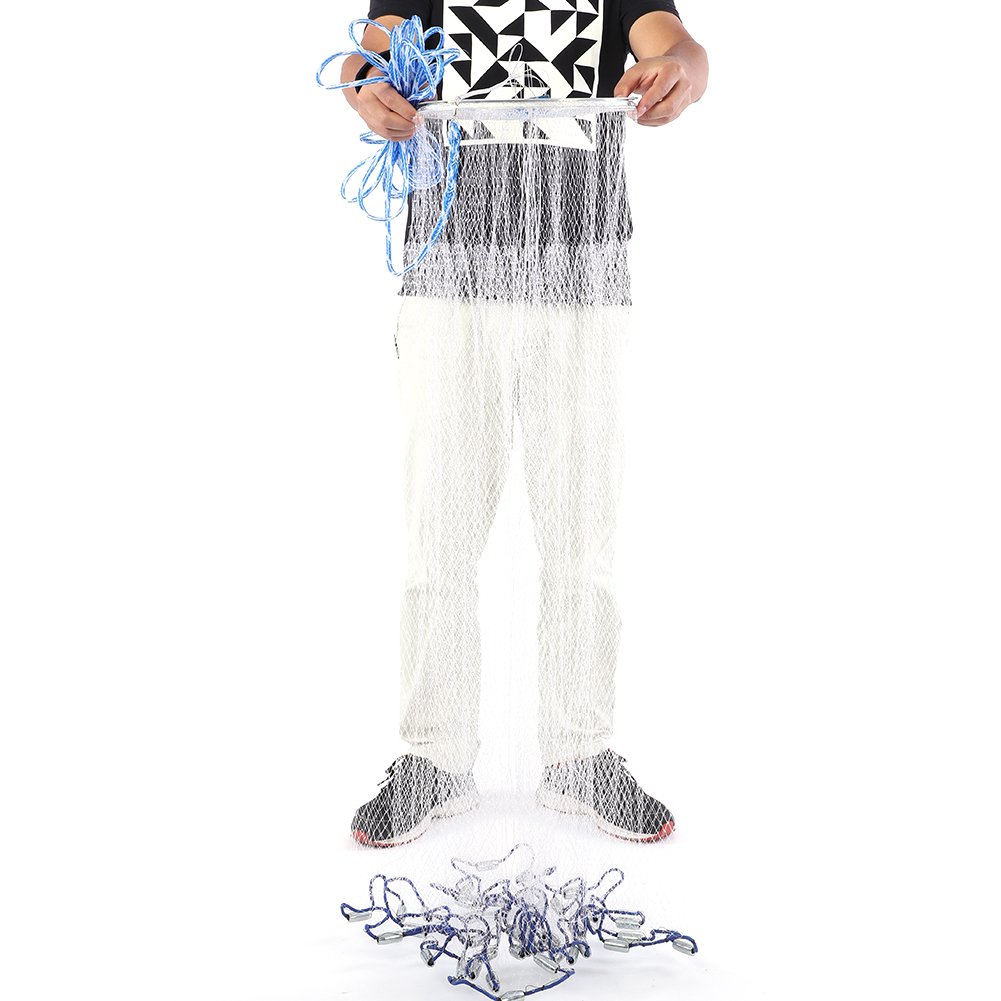 Ejoyous Fishing Net, Large 2.4m Outdoor Nylon Monofilament, 0.5 Small Finger Mesh, Cast Fishing Mesh with Antirust Galvanized Metal Weight and 8m Hand String