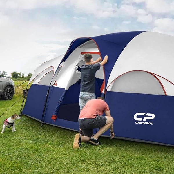 CAMPROS CP TENT 8 PERSON CAMPING TENTS, WEATHER RESISTANT FAMILY TENT, 5 LARGE MESH WINDOWS, DOUBLE LAYER, DIVIDED CURTAIN FOR SEPARATED ROOM, PORTABLE WITH CARRY BAG – DEEP GRAY