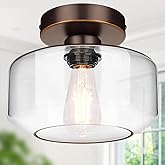 Industrial Semi Flush Mount Ceiling Light Oil Rubbed Bronze, 800 Lumen LED Bulb Included, Clear Glass Shade Ceiling Light Fix