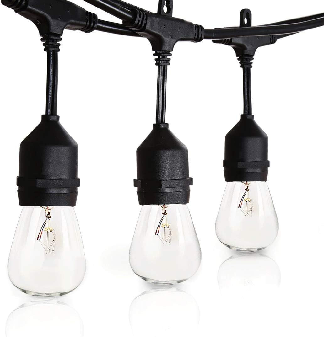 2 Pack 49 FT Outdoor String Lights Commercial Great Weatherproof Strand Edison Vintage Bulbs 15 Hanging Sockets UL Listed Heavy-Duty Decorative Yard Bistro Market Cafe Lights