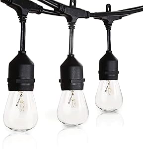2 Pack 49 FT Outdoor String Lights Commercial Great Weatherproof Strand Edison Vintage Bulbs 15 Hanging Sockets UL Listed Heavy-Duty Decorative Yard Bistro Market Cafe Lights
