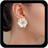 Xduargs Boho White Resin Flower Earrings Acrylic Camellia Flower Earrings Metal Floral Stud Earring Wedding Floral Petal Earring Jewelry for Women