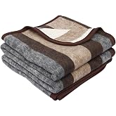 Alpaca Sheep Wool Blanket King Size Heavyweight Thick Soft Warm 92"x103" | Woven in Peru from 50% alpaca and 50% sheep wool with a soft brushed feel breathable insulation and striped earth tones.