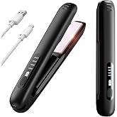 Cordless Hair Straightener Curler, 2-in-1 Travel Portable Mini Flat Iron | 5000mAh Rechargeable Battery Operated Small Flat Iron, Ceramics 3D Plates, 4 Temp, Fast Heating Styling Tool for Women Black