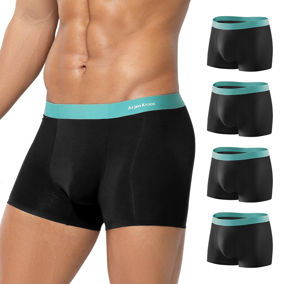 Photo 1 of Arjen Kroos Men's Underwear 4 Pack Breathable Silky Modal Boxer Briefs Seamless Trunks,BLACK*4,Medium