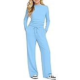 LessonZoo Girls' 2 Piece Outfits Lounge Set Mock Neck Long Sleeve Top Wide Leg Pant with Pocket Casual Sweatsuit Clothing Set