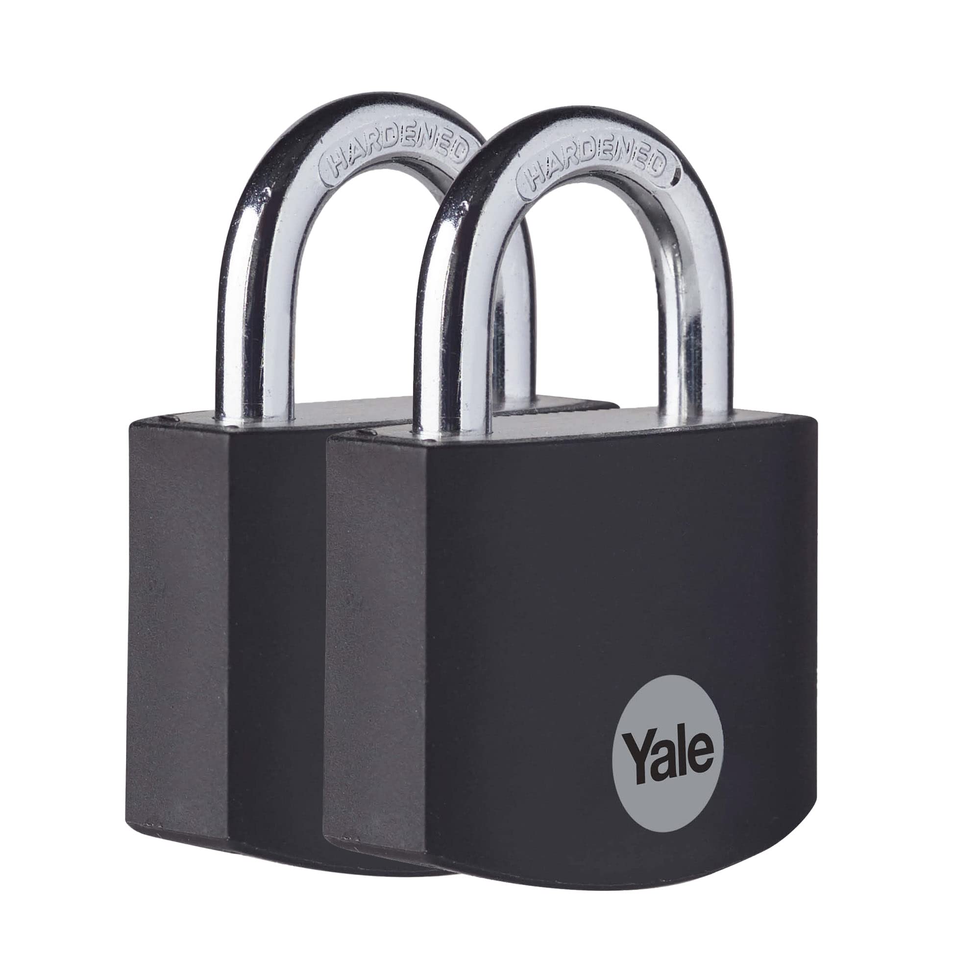 Yale - YE3B/38/119/2/BK Standard Security 38mm Aluminium Padlock - Black, pack of 2 - Open Hardened Steel shackle - 3 keys