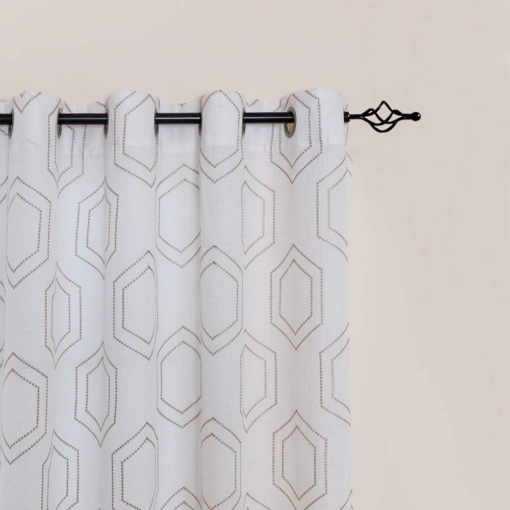 White Semi Sheer Curtains Panel Pairs for Bedroom 63 Inch Length