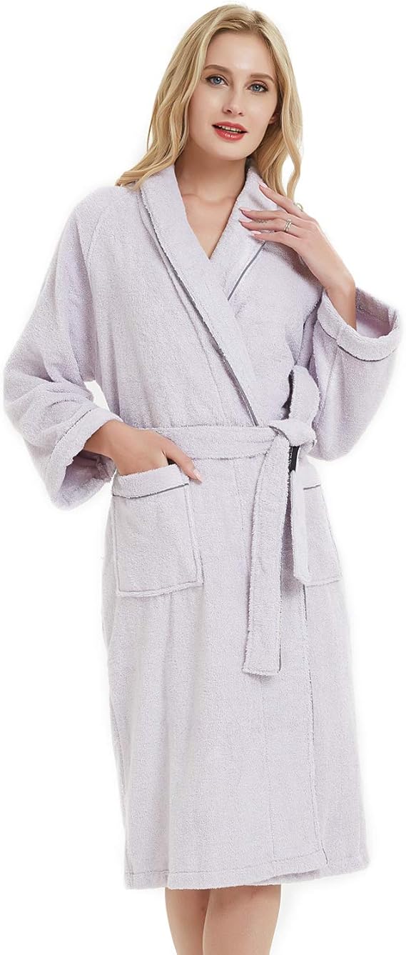 SANLI Terry Cotton Cloth Kimono Bathrobe, Soft, Thick, Knee Length