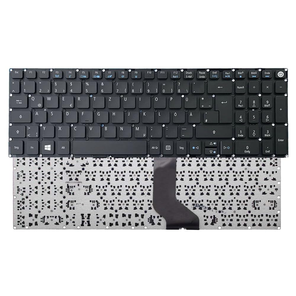 Trade-Shop Original Laptop Keyboard, German DE QWERTZ, for Acer Aspire 3/5/7, 104 keys, Black