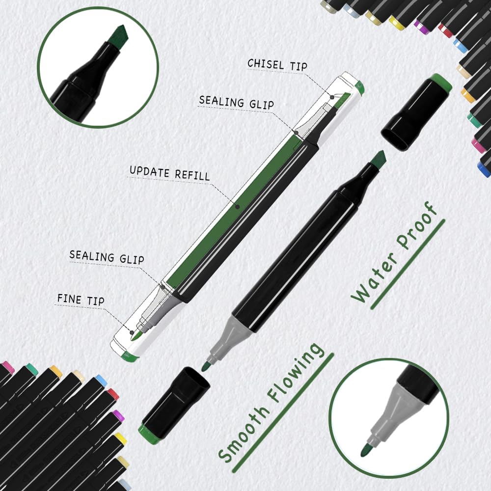 HEVEGRD 80 Colors Alcohol Markers Set, Dual Tips Blender Art Marker for Drawing Permanent Sketch Marker for adult coloring, Illustrations Alcohol Based Markers, Artist Pens