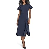Calvin Klein Womens Shirt Flutter Sleeve Crepe A-line Ruffle Hem Dress
