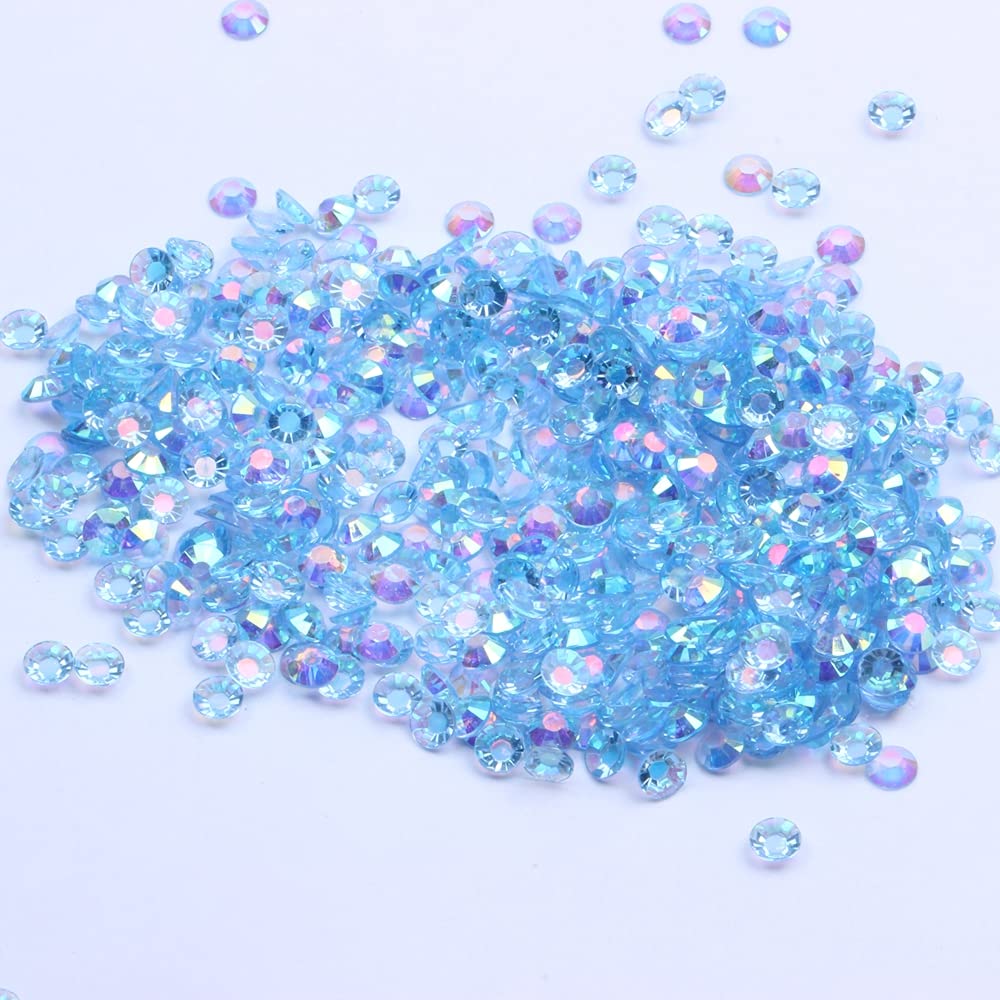MajorCrafts 2000pcs 5mm ss20 Transparent AB Flat Back Round 14 Facets Resin Rhinestones Arts and Crafts Embellishment Gems (Clear Light Blue AB T15)