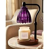 Purple Candle Warmer Lamp with Timer, Vintage Tiffany Style Stained Glass Shade, Dimmable Wax Warmer with Auto Shut Off, Adjustable Height, Solid Wood Base, 2 Bulbs Included, Gift for Her