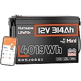 HumsiENK 12V 300Ah (314Ah) LiFePO4 Lithium Battery,Mini Size,200A BMS with Bluetooth,15000+ Deep Cycle 300Ah Lithium Recharge