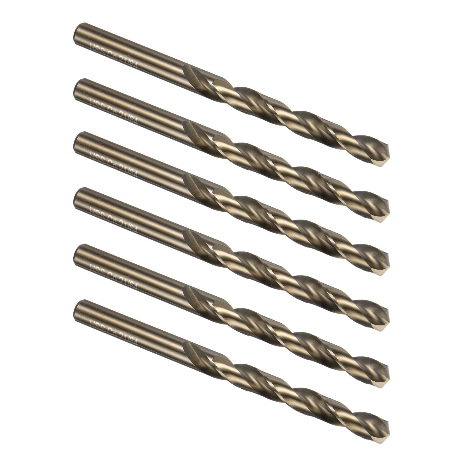 Kozelo 6PCS Twist Drill Bit - [21/64"] M35 High-Speed Steel Cobalt Round Shank Jobber Bit Set Dark Gold for Metal Wood Plastic Steel Use, 75mm/2.95" Blade Length — image 1